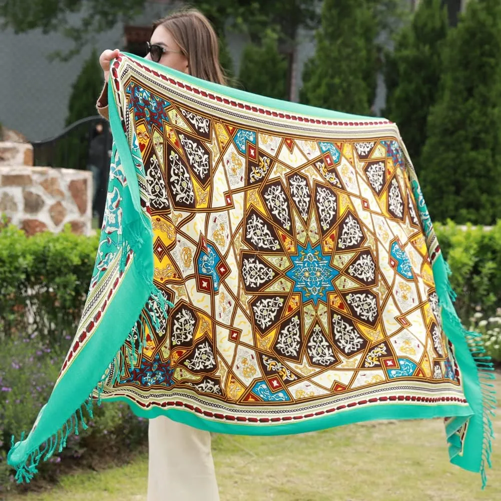 100% Wool Scarf Oversized Pashmina Shawls and Wraps Soft Warm Blanket Travel for Women Floral