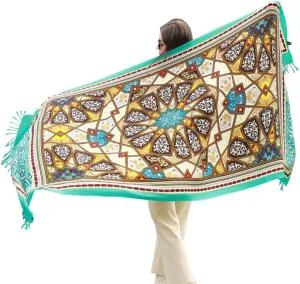 100% Wool Scarf Oversized Pashmina Shawls and Wraps Soft Warm Blanket Travel for Women Floral