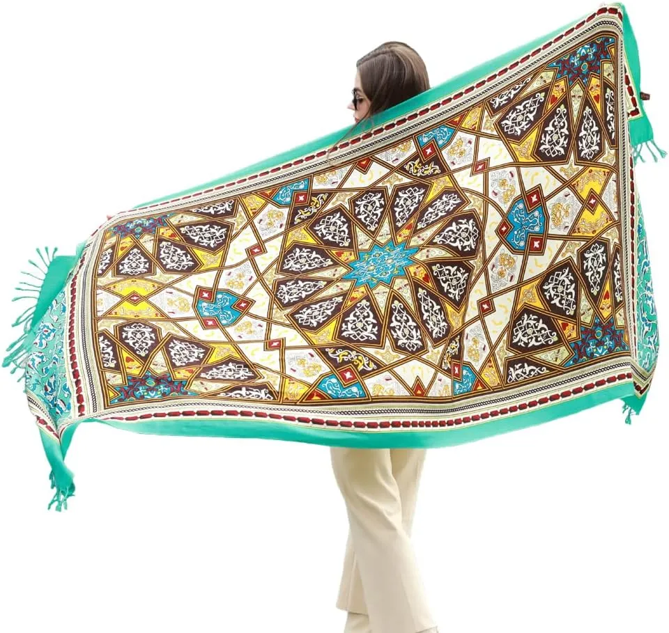 100% Wool Scarf Oversized Pashmina Shawls and Wraps Soft Warm Blanket Travel for Women Floral