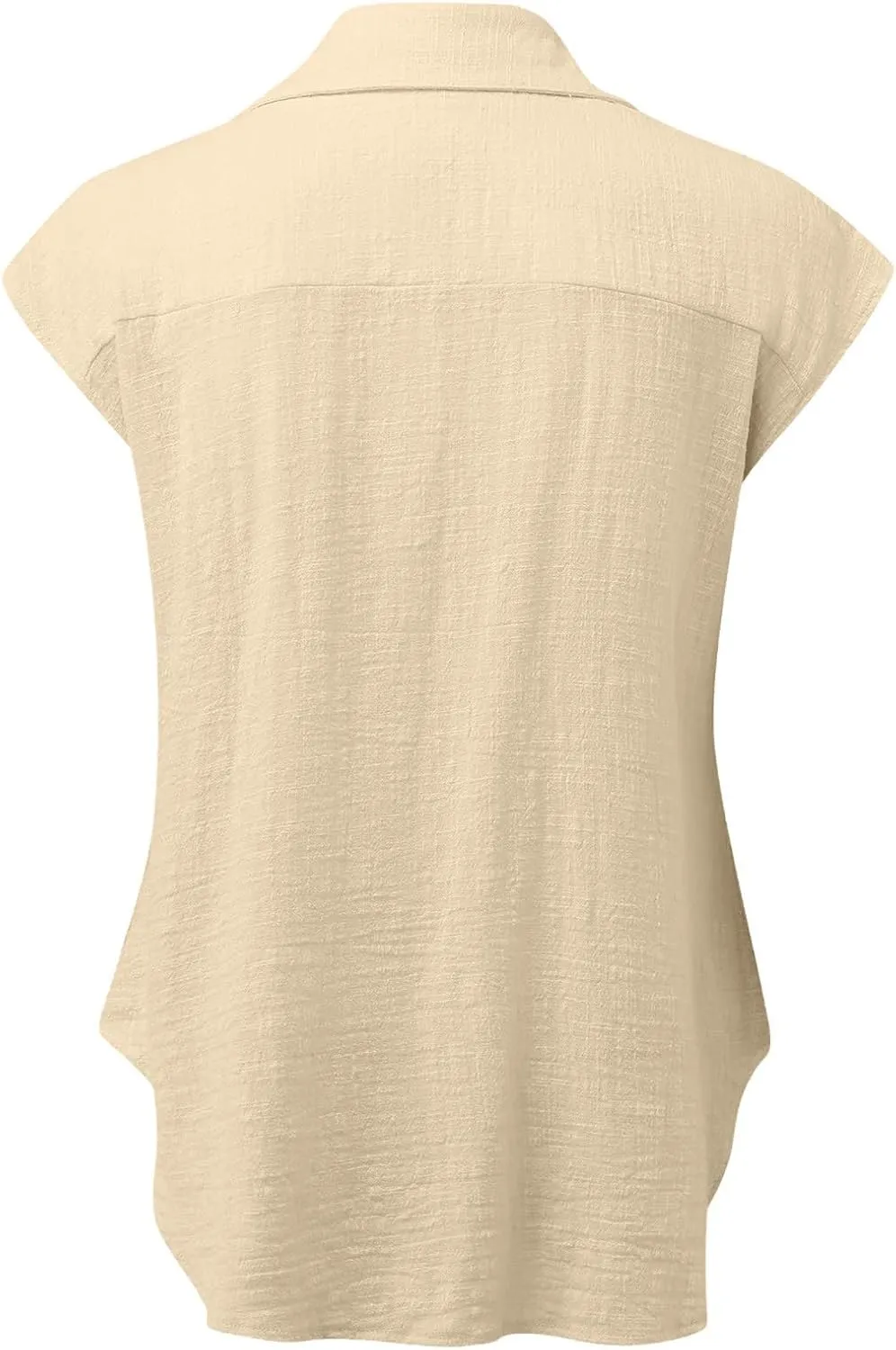 2024 Button Down Shirts for Women Lapel V Neck Dressy Linen Tops Summer Rollup Cap Sleeve Blouses Plus Size Tee Shirt
