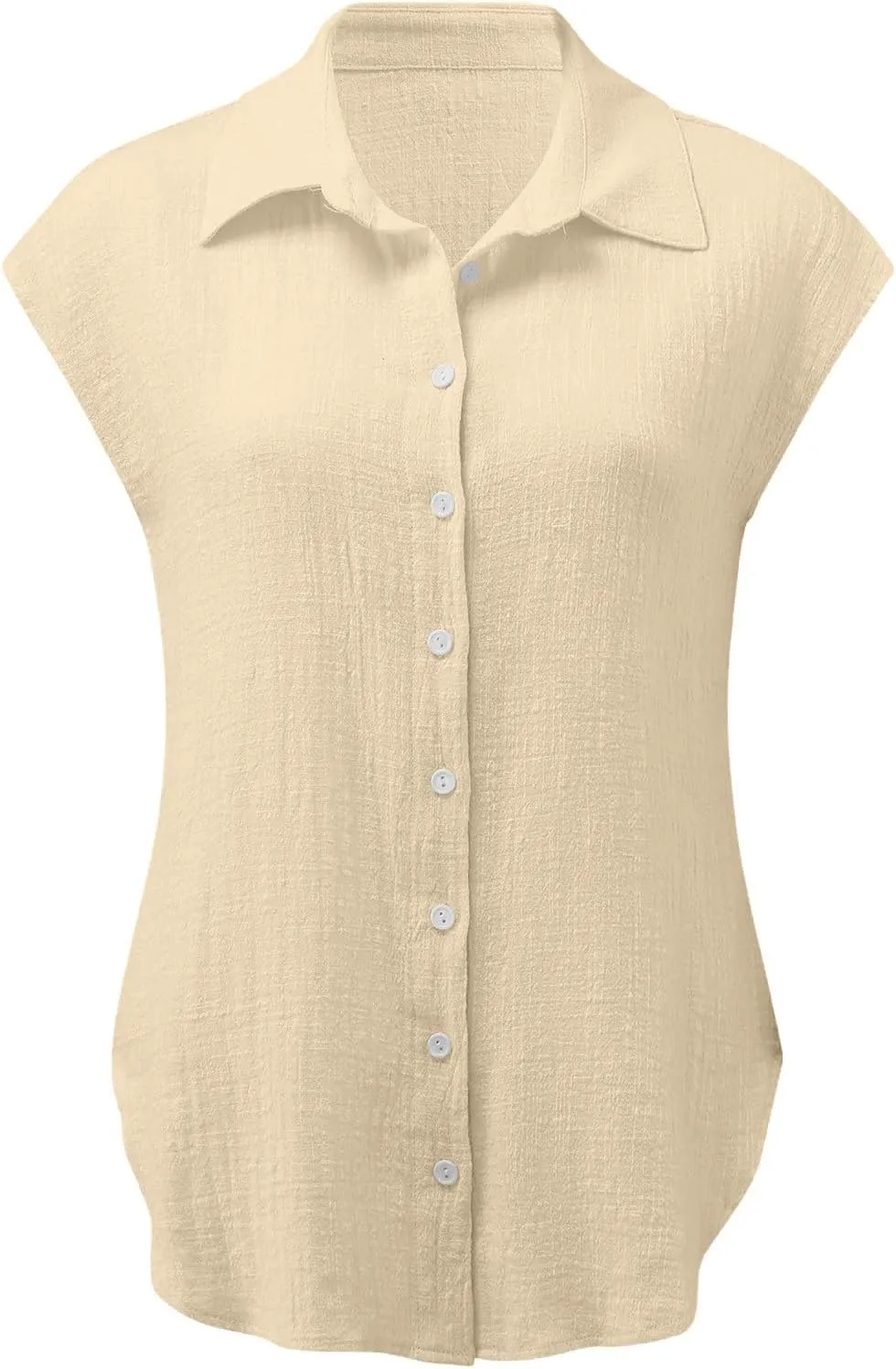 2024 Button Down Shirts for Women Lapel V Neck Dressy Linen Tops Summer Rollup Cap Sleeve Blouses Plus Size Tee Shirt