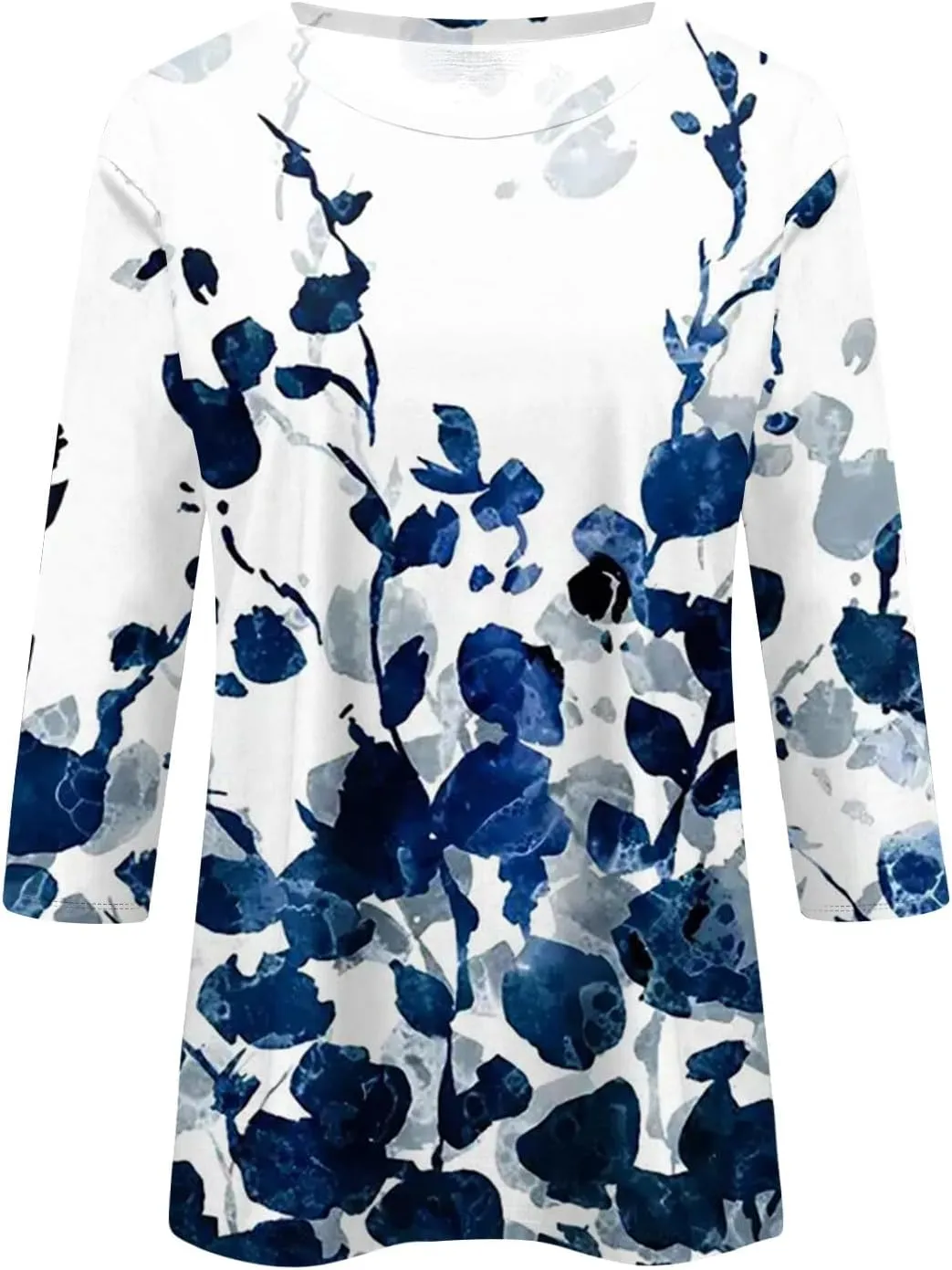 3/4 Length Sleeve Shirts for Women, Round Neck Cute Tunic Tops Basic Tees Casual Printed Blouses Loose Shirt Tops