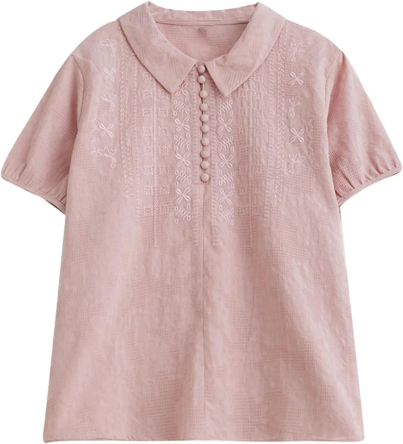 3/4 Length Sleeve Womens Tops Embroidered Print Chinese Shirts Casual Summer Cotton Linen Boho Tops Blouse Clothes