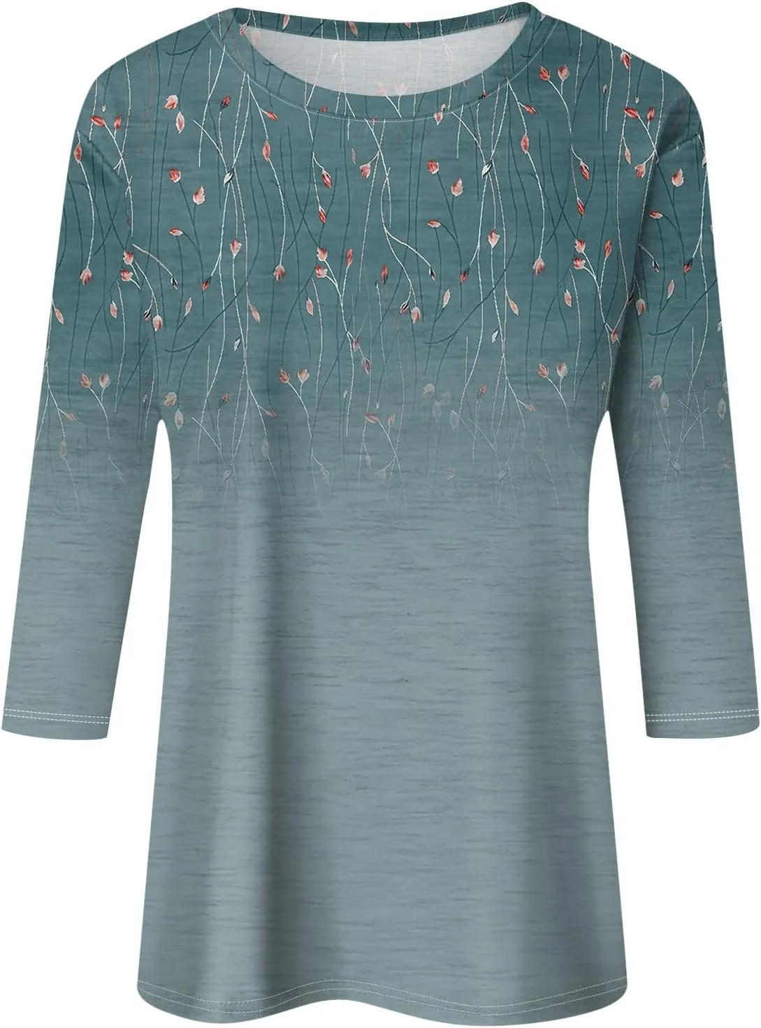 3/4 Length Sleeve Womens Tops Plus Size Spring Tops 2025 Crewneck Floral Graphic T Shirts Loose Fit Tunic Blouses