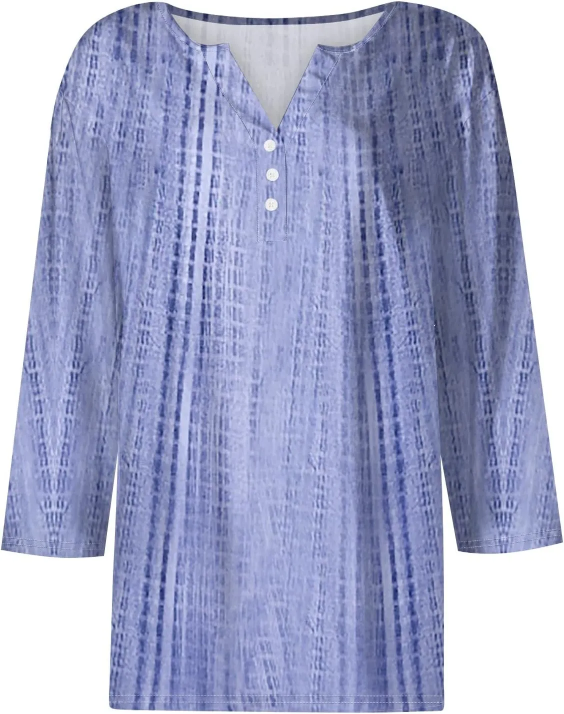 3/4 Length Sleeve Womens Tops Summer Casual Loose Fit Henley V Neck T Shirts Print Three Quarter Length Tunic Tops