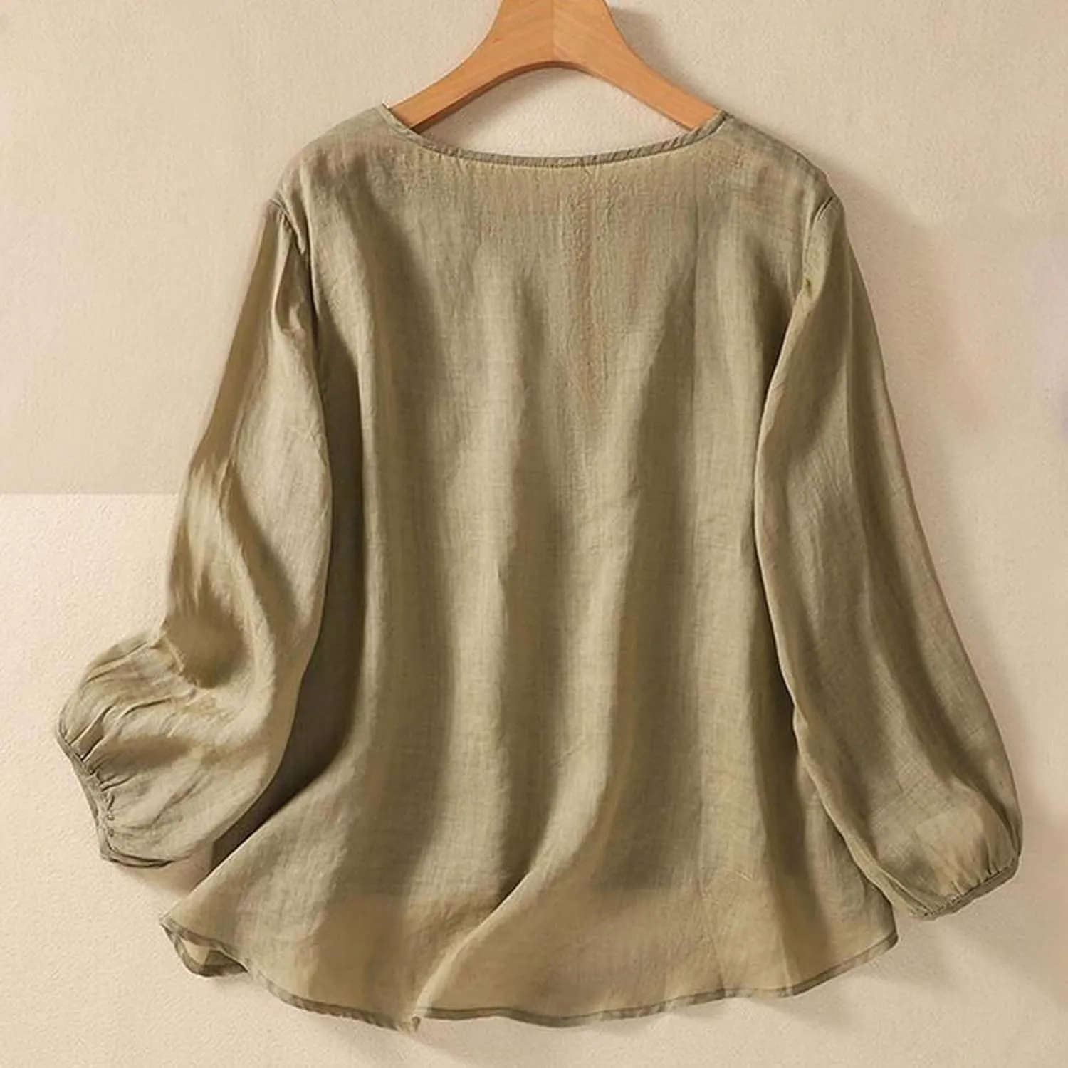 3/4 Length Sleeve Womens Tops Summer Cotton Linen Embroidered Print Chinese Shirts Casual Boho Tops Comfy Blouses