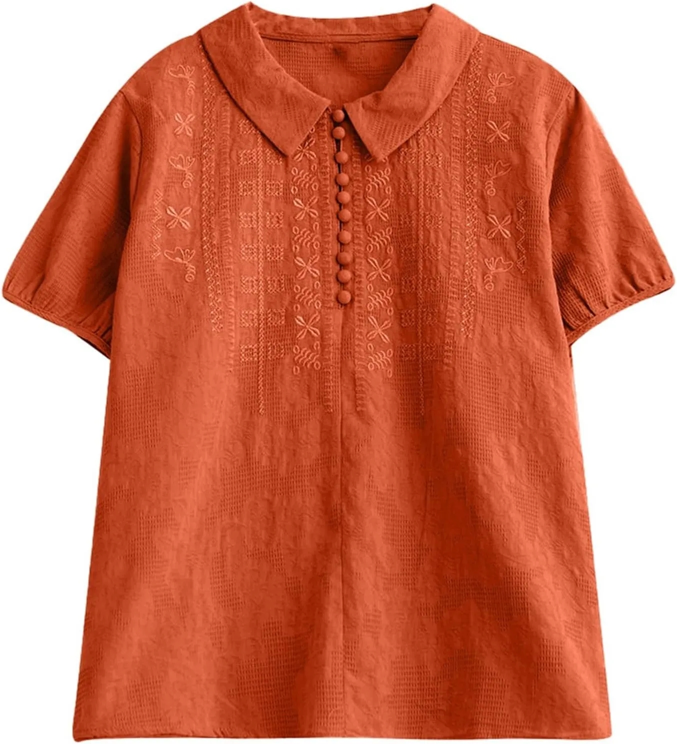 3/4 Length Sleeve Womens Tops Summer Linen Embroidered Print Chinese Shirts Casual Boho Tops Basic Tees Loose Fit