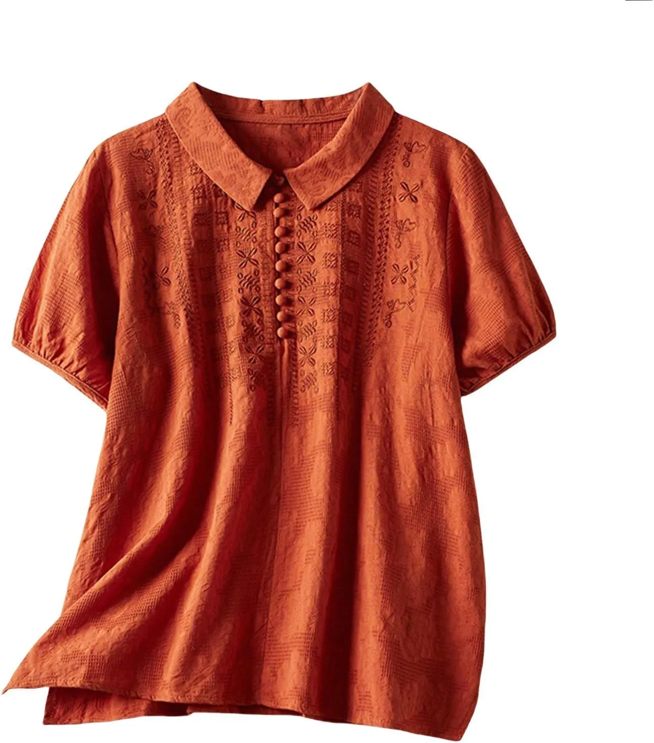 3/4 Length Sleeve Womens Tops Summer Linen Embroidered Print Chinese Shirts Casual Boho Tops Basic Tees Loose Fit
