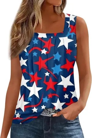 4Th Of July Shirts For Women American Flag Sleeveless Tank Tops Independence Day Patriotic Tunic Holiday Outfits