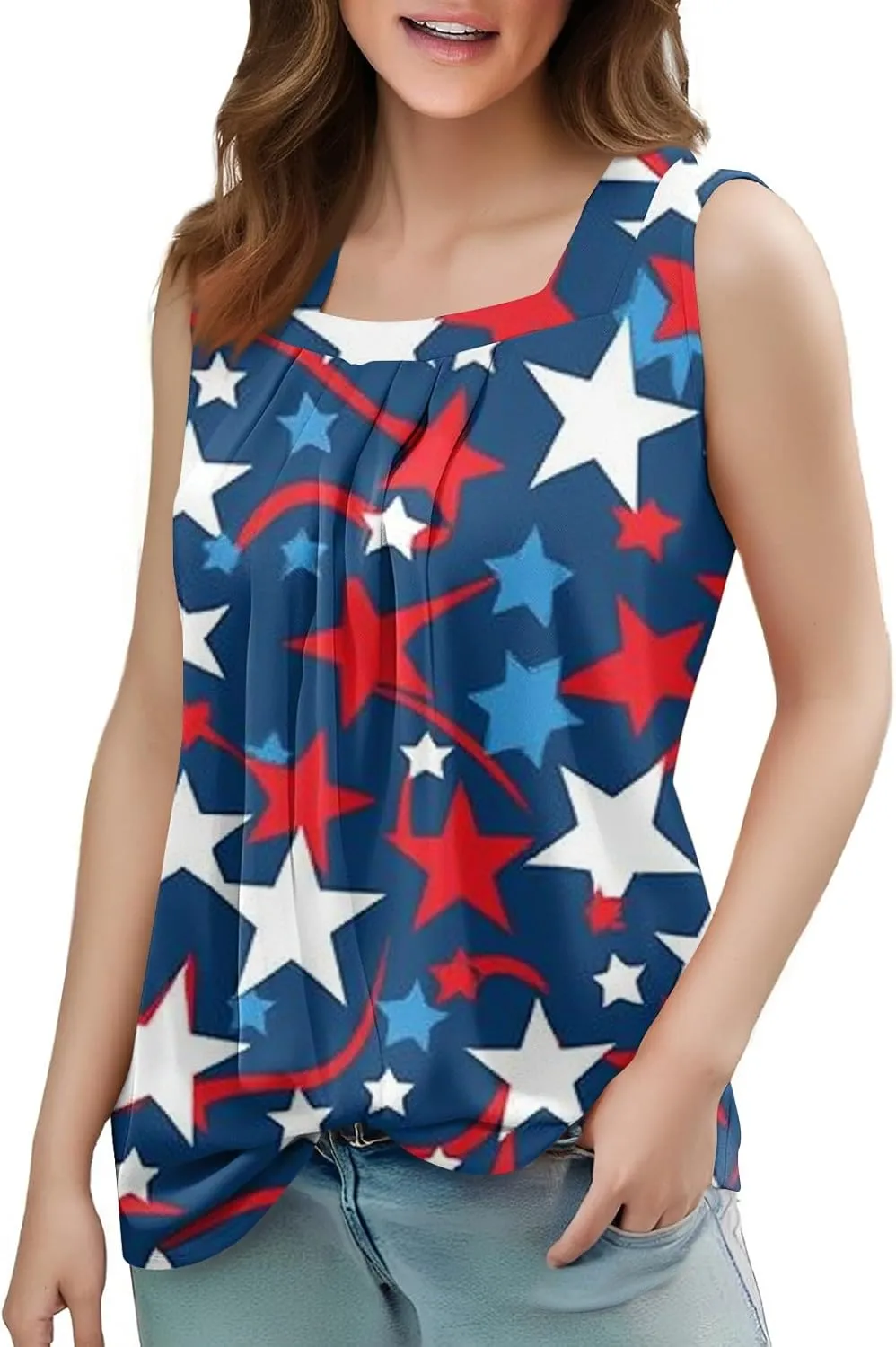 4Th Of July Shirts For Women American Flag Sleeveless Tank Tops Independence Day Patriotic Tunic Holiday Outfits