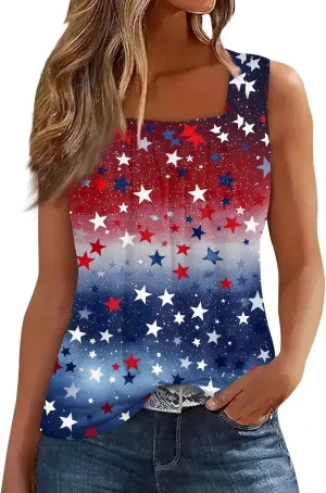4Th Of July Shirts For Women American Flag Sleeveless Tank Tops Independence Day Patriotic Tunic Holiday Outfits