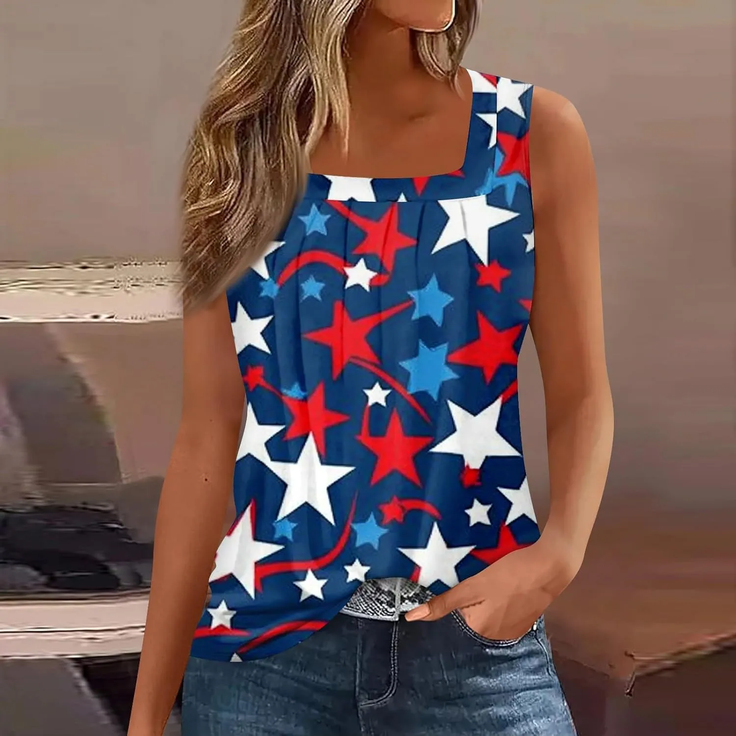 4Th Of July Shirts For Women American Flag Sleeveless Tank Tops Independence Day Patriotic Tunic Holiday Outfits