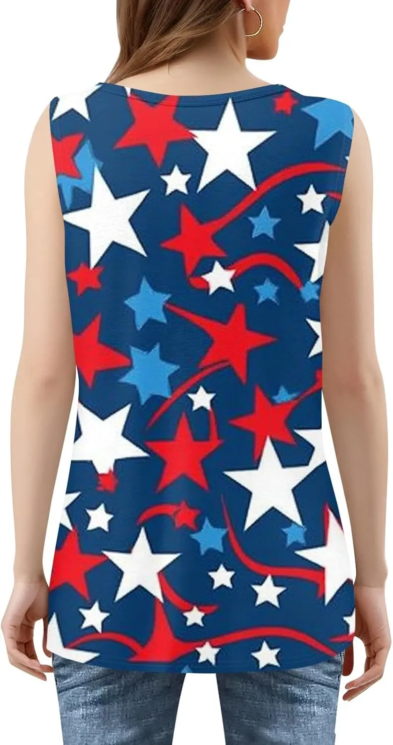 4Th Of July Shirts For Women American Flag Sleeveless Tank Tops Independence Day Patriotic Tunic Holiday Outfits
