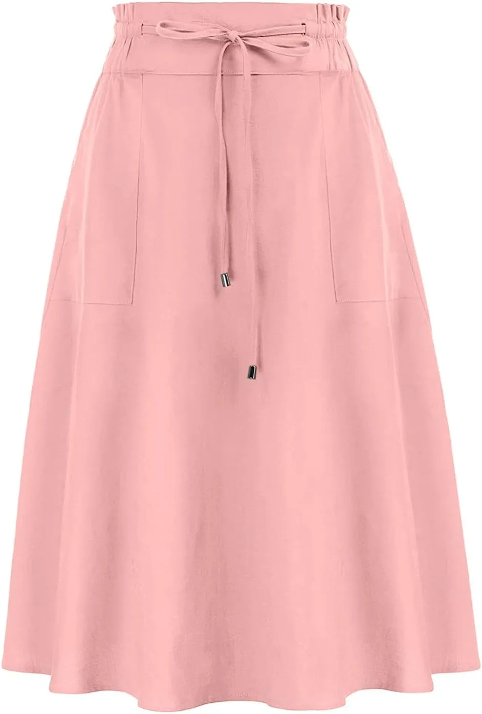 A Line Skirt for Women Solid Lightweight Drawstring High Elastic Waist Knee Length Summer Skirts 2025 Trendy Clothes