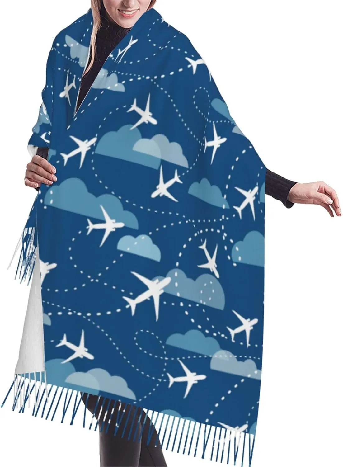 Airplane Aircraft Plane Pattern Scarfs For Women Soft Shawl Scarves Long Wraps Women'S Lightweight Scarf With Tassels