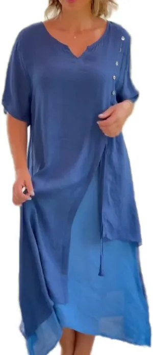 Akivide Womens Cotton Maxi Dress Flowy Asymmetrical Layered Summer Beach Casual Loose Short Sleeve Long Dresses