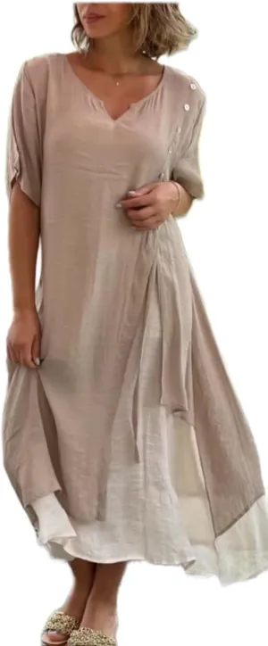 Akivide Womens Cotton Maxi Dress Flowy Asymmetrical Layered Summer Beach Casual Loose Short Sleeve Long Dresses