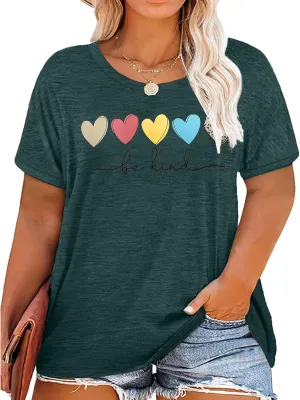 Anbech Women Plus Size Tops Cute Kindness Graphic Be Kind Tees Wildflowers Print Teacher Tops