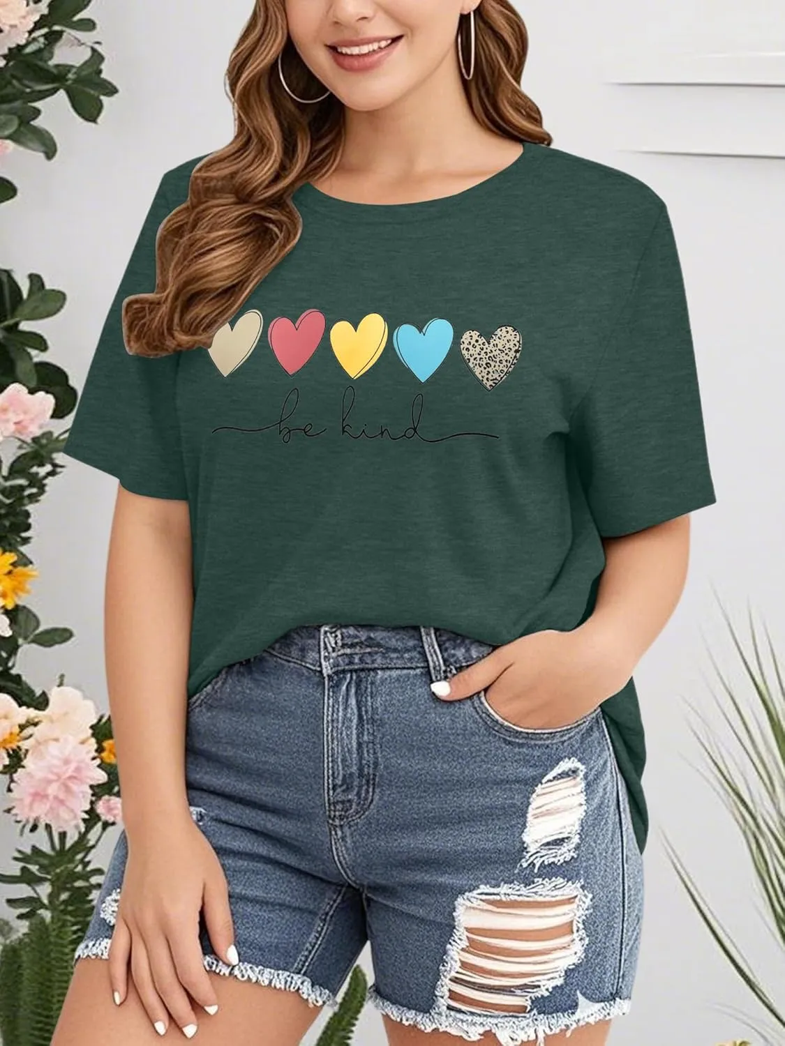 Anbech Women Plus Size Tops Cute Kindness Graphic Be Kind Tees Wildflowers Print Teacher Tops