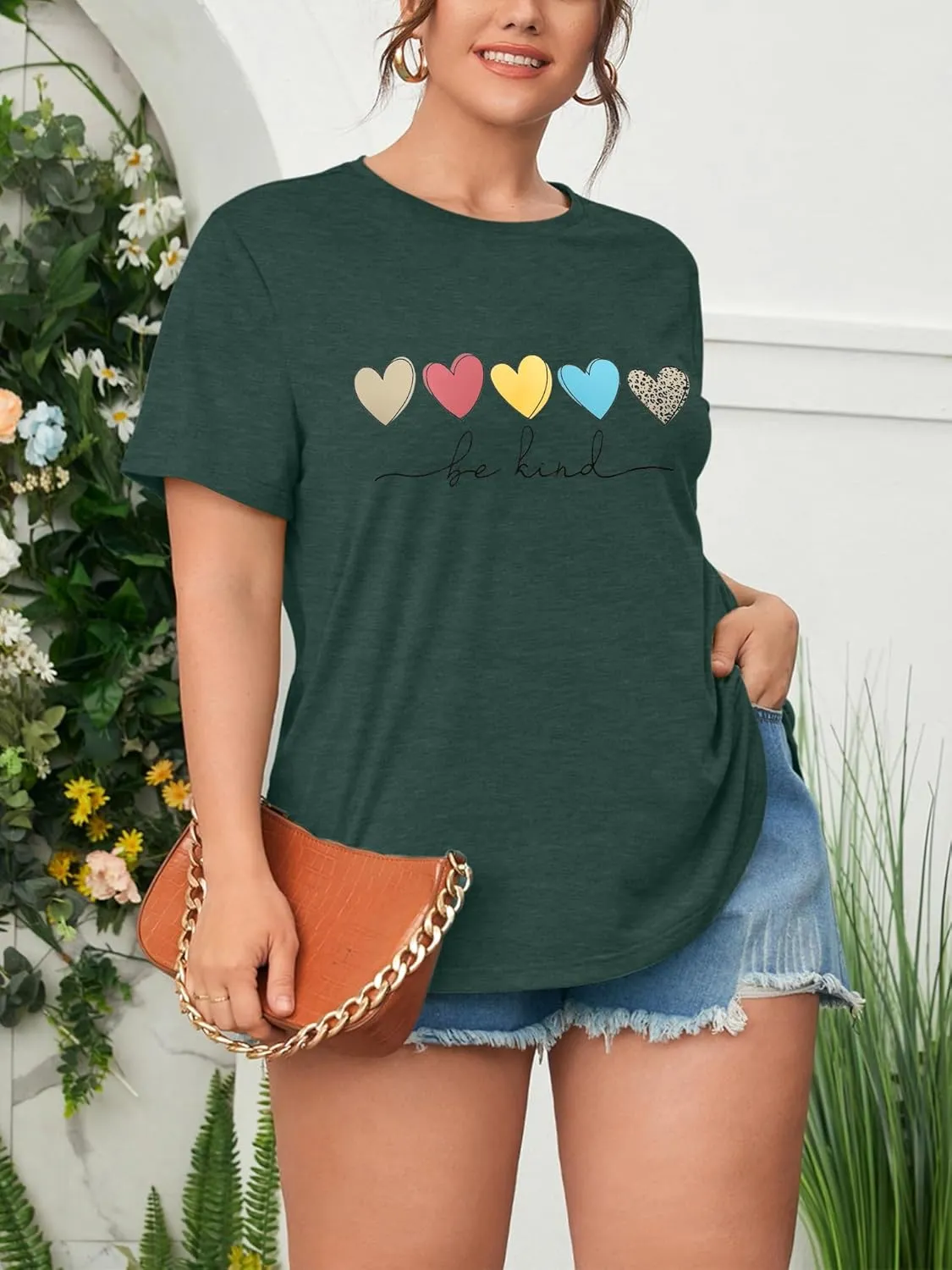 Anbech Women Plus Size Tops Cute Kindness Graphic Be Kind Tees Wildflowers Print Teacher Tops