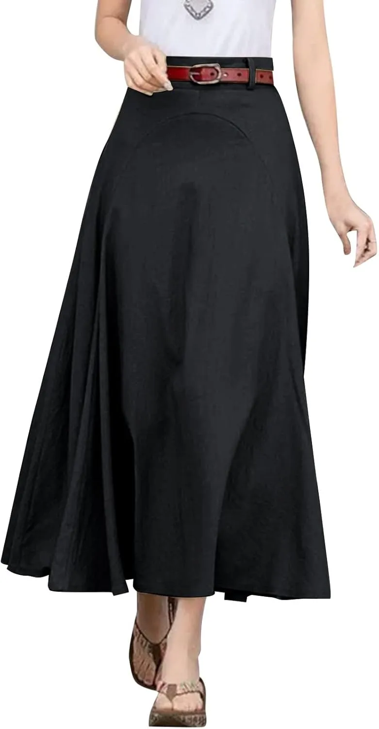 Athletic Skirts Women Summer Lightweight High Elastic Waist Solid Loose A-Line Long Skirts for Going Out Outfits