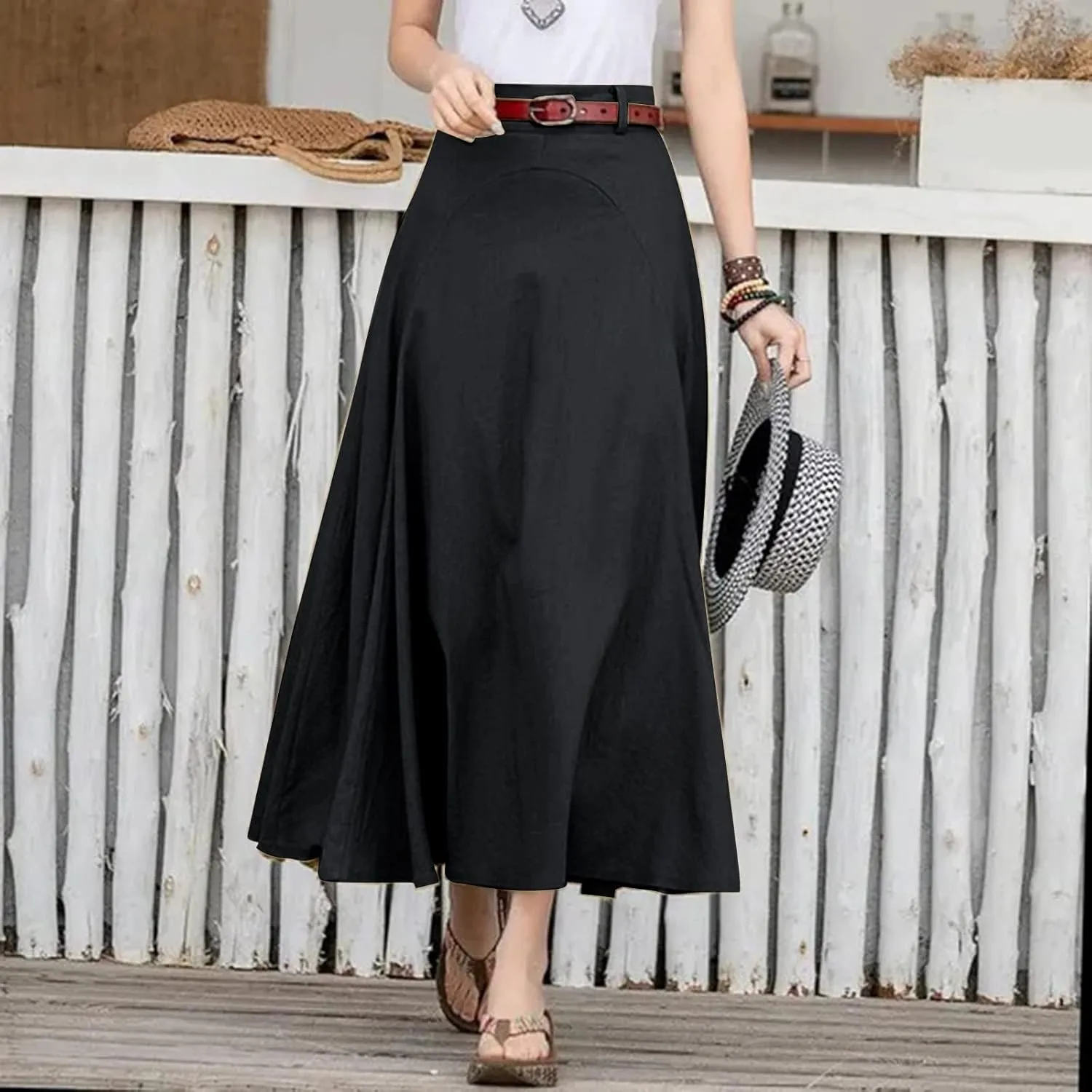Athletic Skirts Women Summer Lightweight High Elastic Waist Solid Loose A-Line Long Skirts for Going Out Outfits