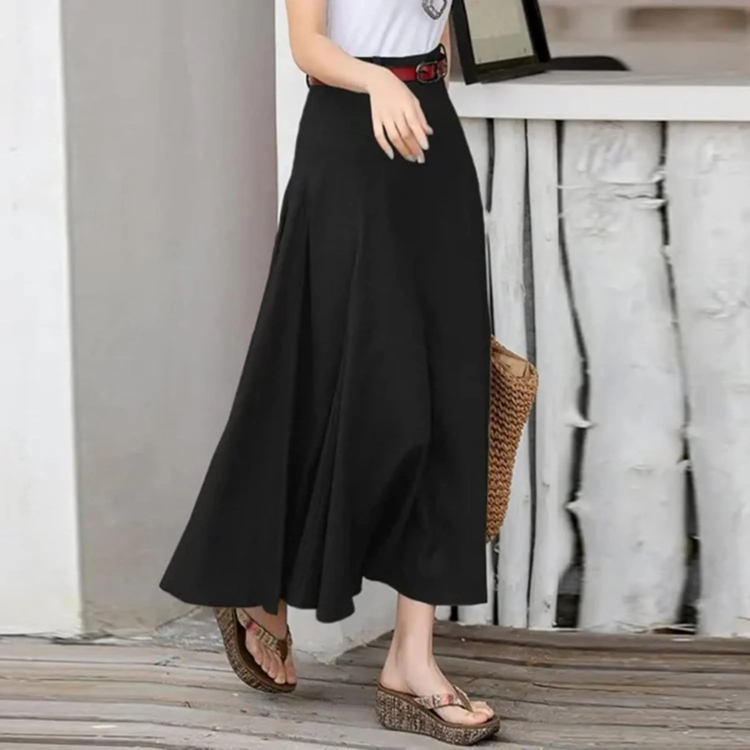 Athletic Skirts Women Summer Lightweight High Elastic Waist Solid Loose A-Line Long Skirts for Going Out Outfits