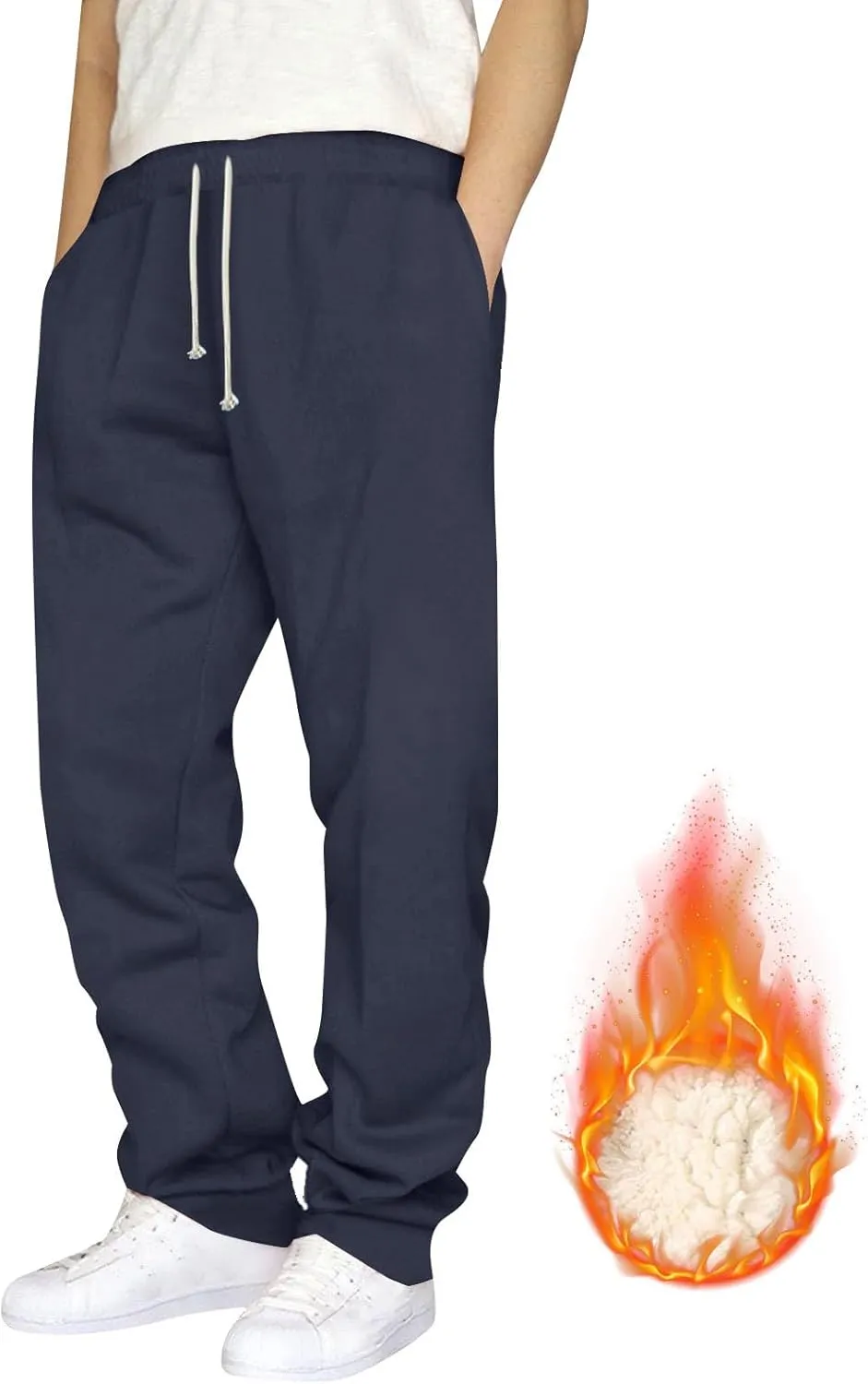 Baggy Fleece Lined Cinch Bottom Sweatpants Mens Sweatpants with Pockets Thicken Solid Color Yoga High Waisted Joggers