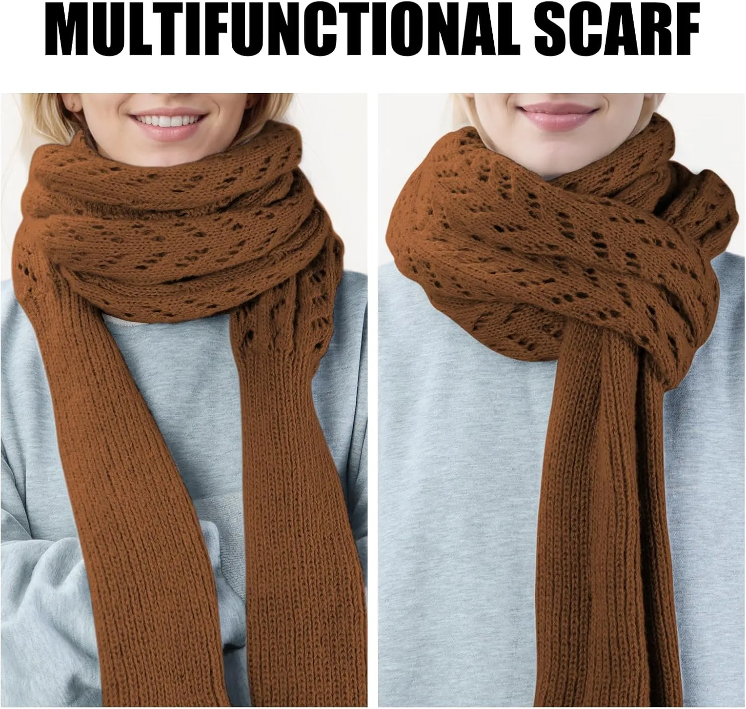 Baonmy Scarf with Sleeves for Women, Shawl Wraps Knitted Cable Crochet Multifunctional Scarf Sweaters with Sleeves