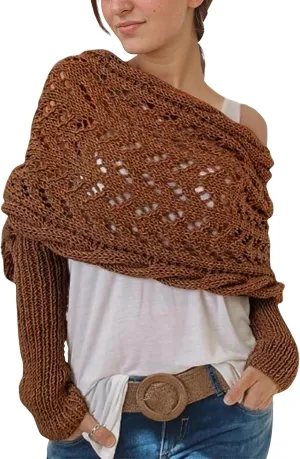 Baonmy Scarf with Sleeves for Women, Shawl Wraps Knitted Cable Crochet Multifunctional Scarf Sweaters with Sleeves