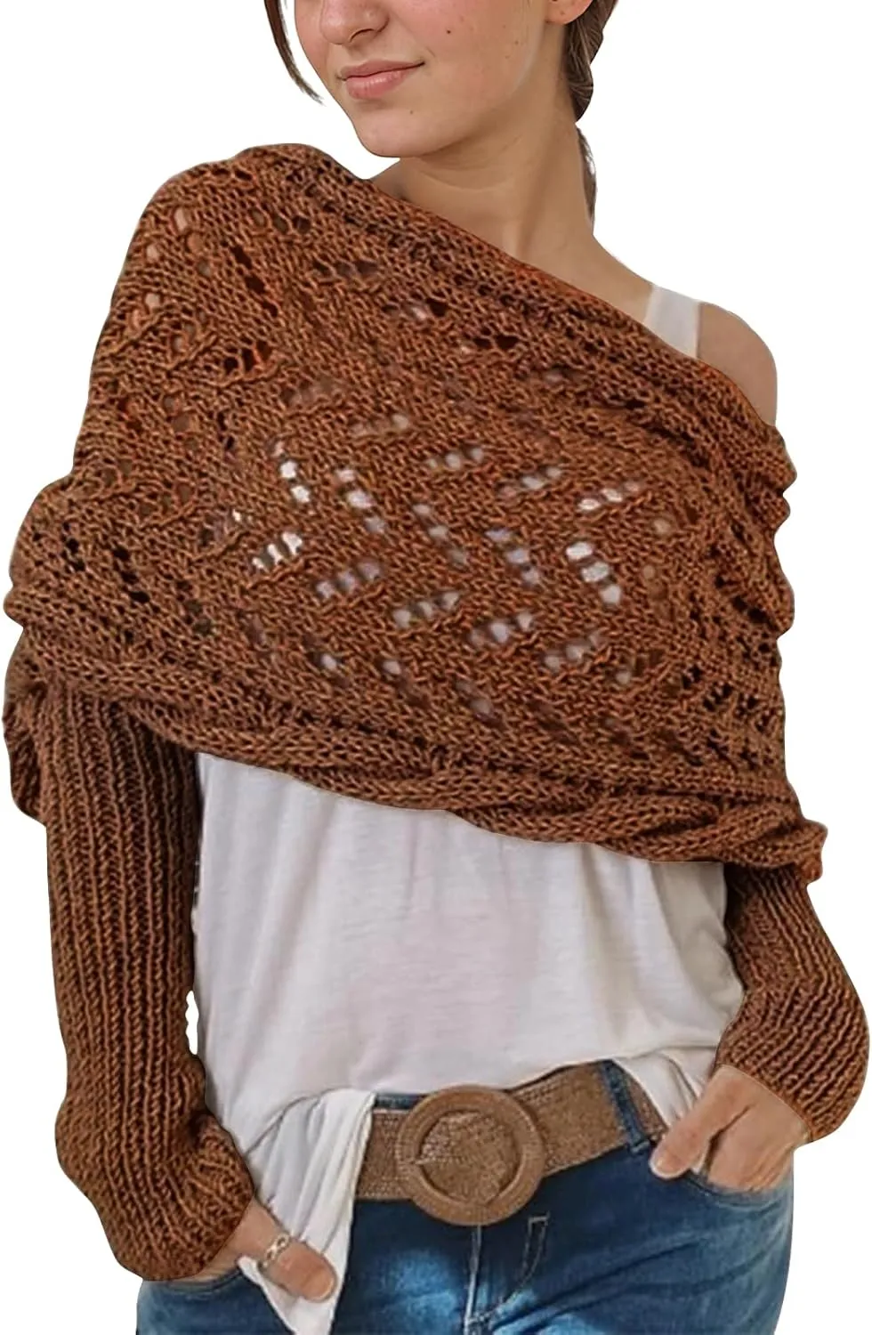 Baonmy Scarf with Sleeves for Women, Shawl Wraps Knitted Cable Crochet Multifunctional Scarf Sweaters with Sleeves