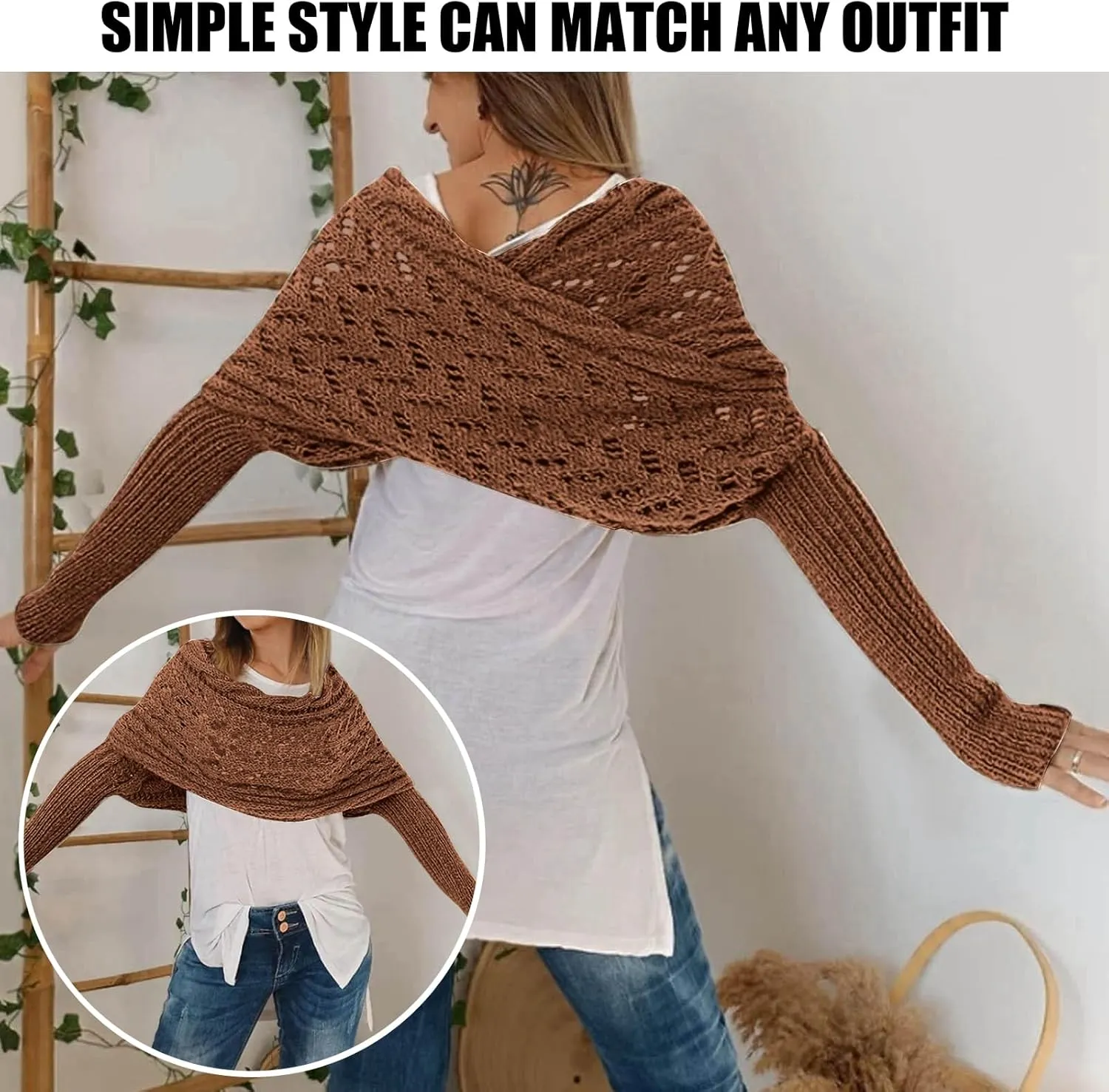 Baonmy Scarf with Sleeves for Women, Shawl Wraps Knitted Cable Crochet Multifunctional Scarf Sweaters with Sleeves