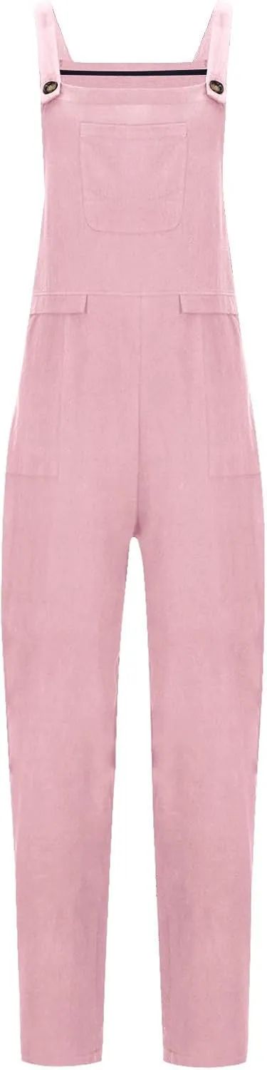 Beach Rompers for Women 2024 Summer Cotton Linen Baggy Overalls Jumpers Sleeveless Oversized Jumpsuits With Pockets