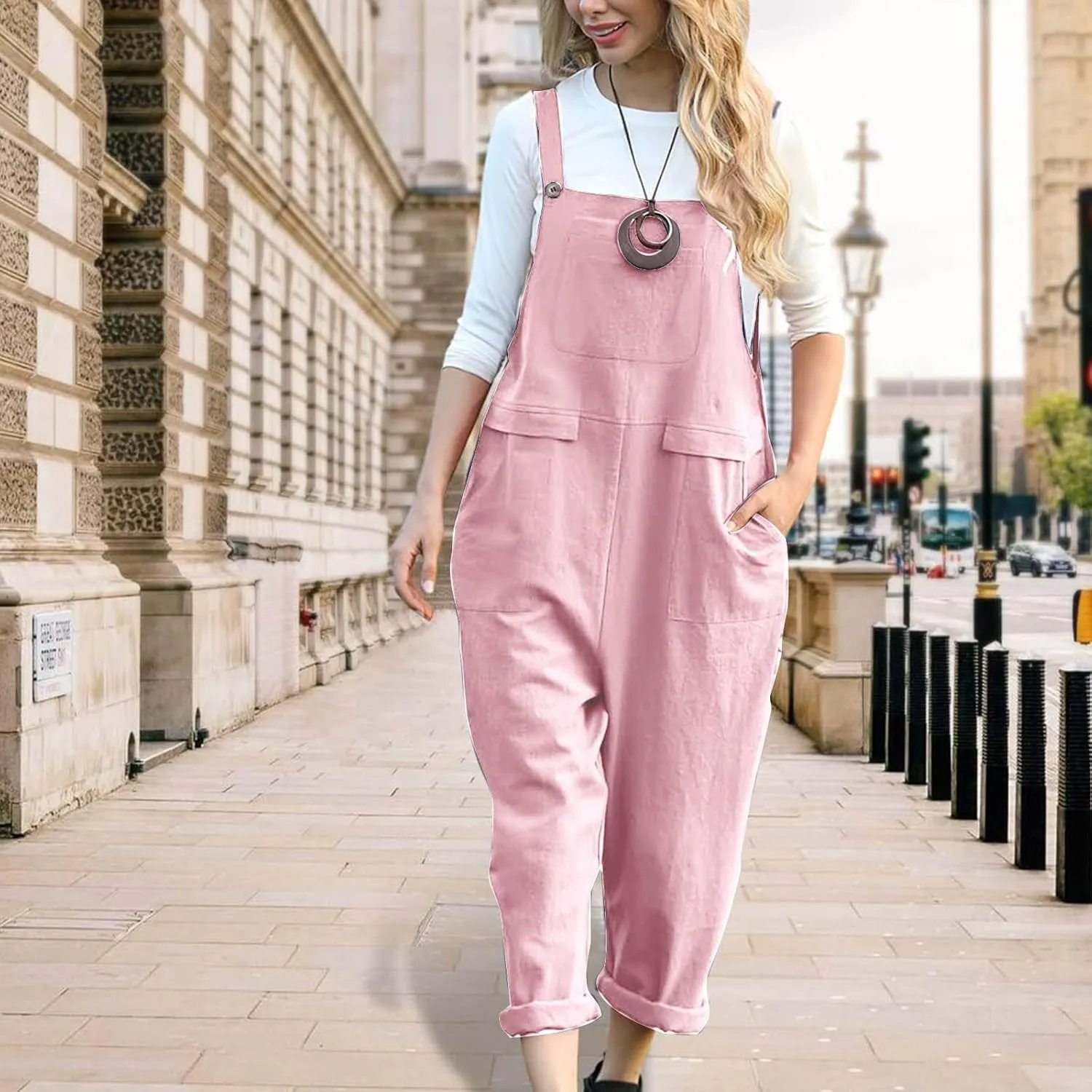 Beach Rompers for Women 2024 Summer Cotton Linen Baggy Overalls Jumpers Sleeveless Oversized Jumpsuits With Pockets