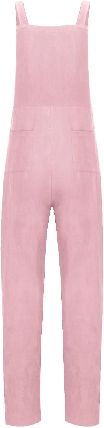 Beach Rompers for Women 2024 Summer Cotton Linen Baggy Overalls Jumpers Sleeveless Oversized Jumpsuits With Pockets