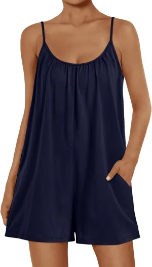 Beach Rompers for Women 2025 Vacation Summer Casual Sleeveless Strap Loose Adjustable Jumpsuits Stretchy Shorts Romper