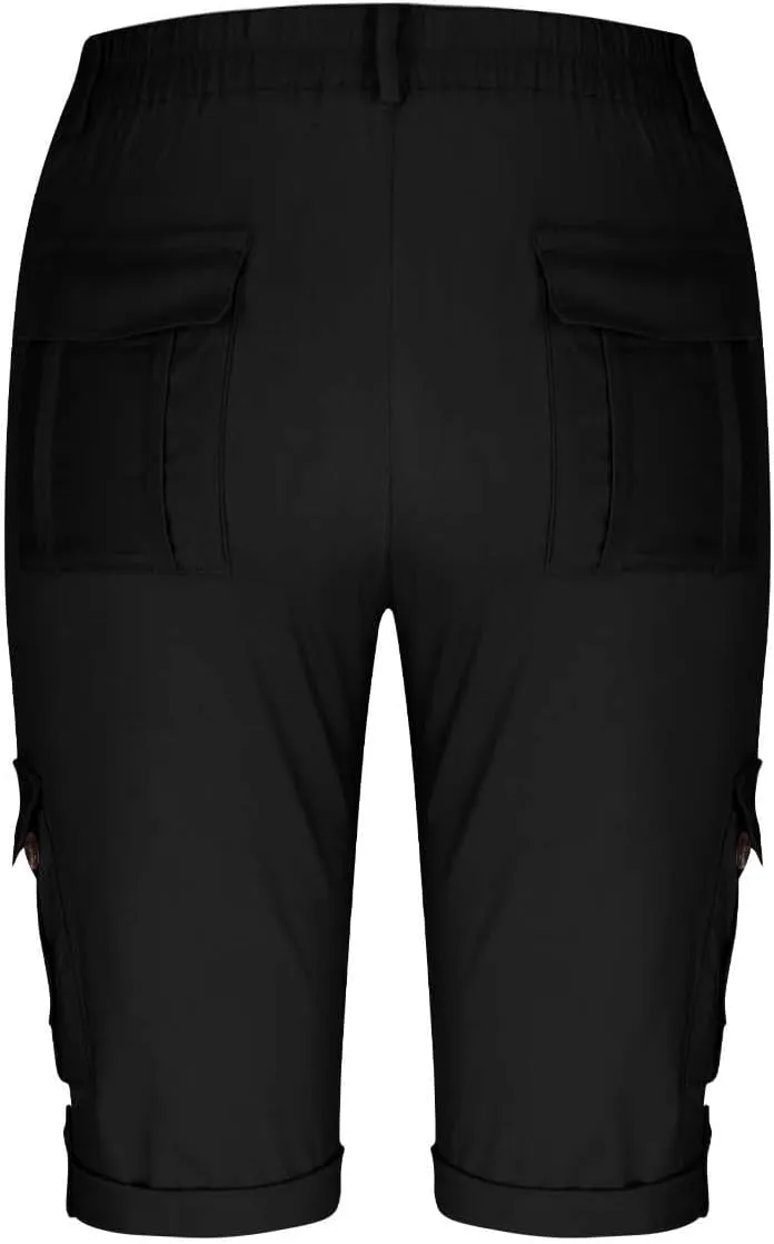 Bermuda Cargo Shorts for Women with 6 Pockets Knee Length Twill Half Casual Dressy Shorts Pants Bottoms