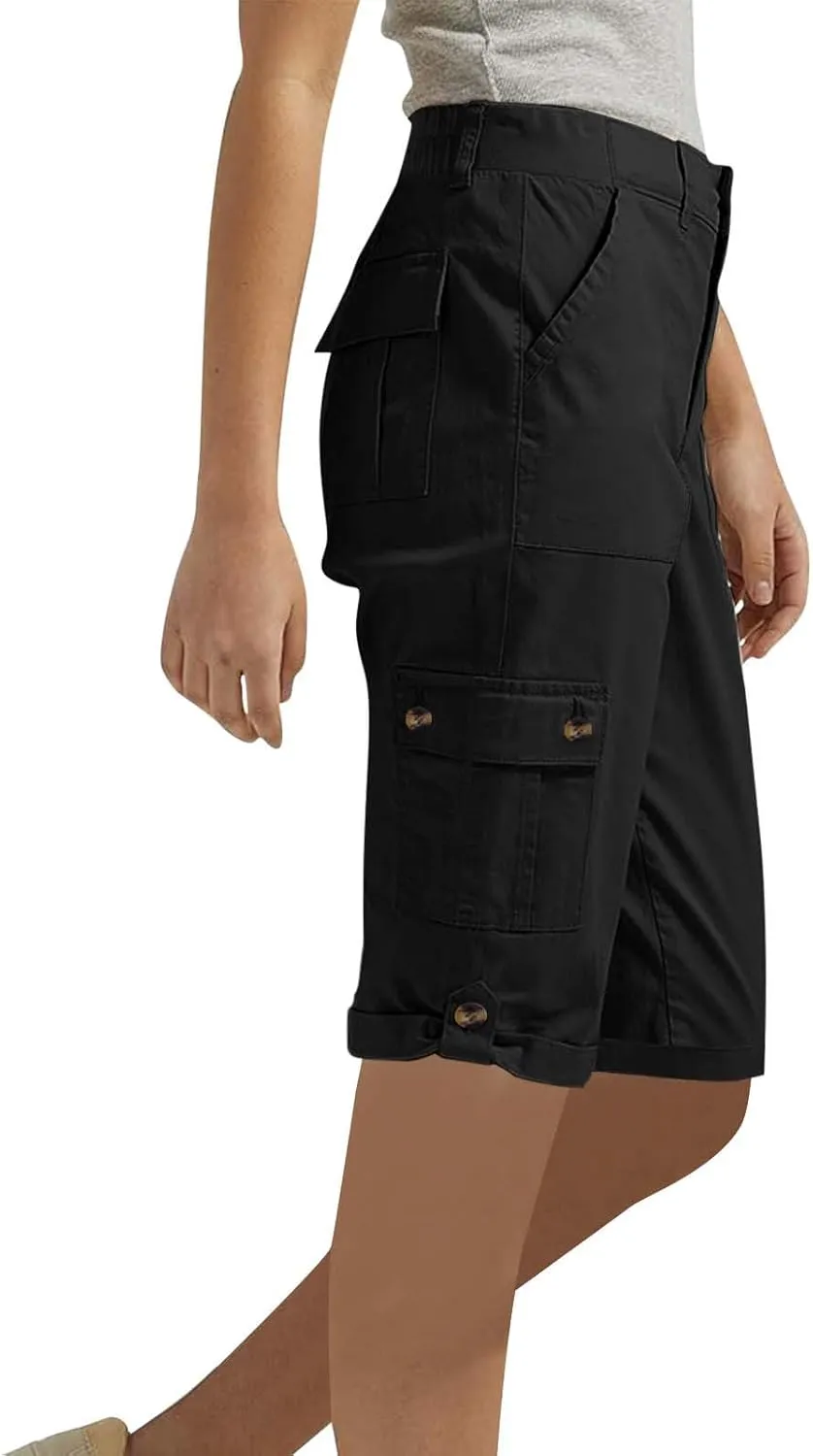Bermuda Cargo Shorts for Women with 6 Pockets Knee Length Twill Half Casual Dressy Shorts Pants Bottoms