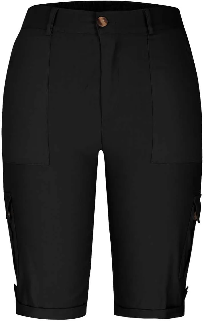 Bermuda Cargo Shorts for Women with 6 Pockets Knee Length Twill Half Casual Dressy Shorts Pants Bottoms