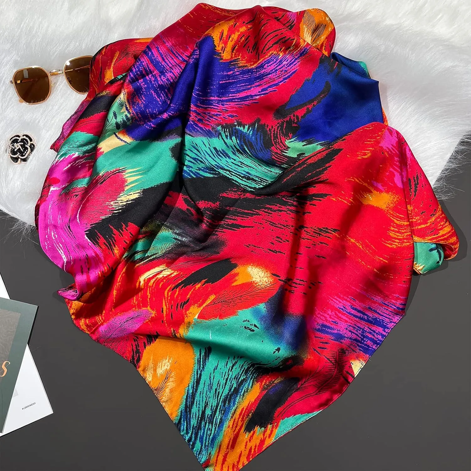 Bestshe Scarves for Women Lightweight Fashion Floral Large Silk Scarf Long Shawl Wraps with Gift Packed