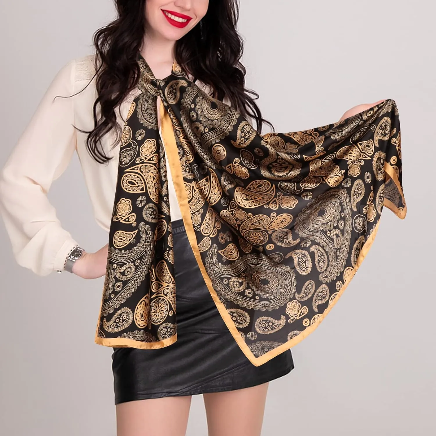 Bestshe Scarves for Women Lightweight Fashion Floral Large Silk Scarf Long Shawl Wraps with Gift Packed