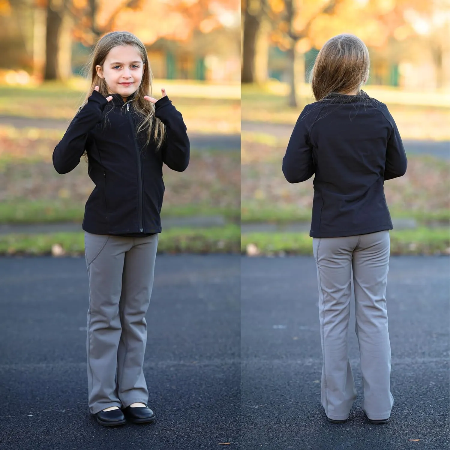 BIG ELEPHANT Girls Fleece Lined Leggings, Youth Winter Warm Athletic Flare Pants with Pockets, Kids Bell Bottoms