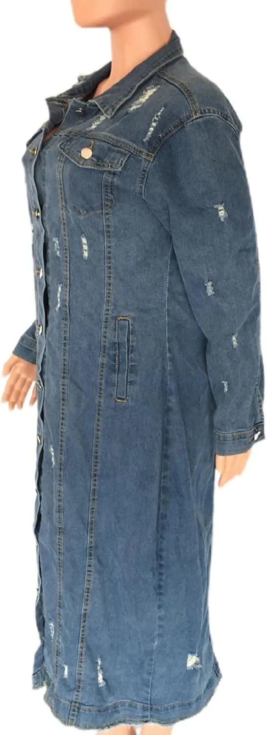 Binmer Womens Classic Long Jean Jacket Mid Length Loose Long Sleeve Button Down Denim Jackets Fall 2024 Fashion Trench Coat