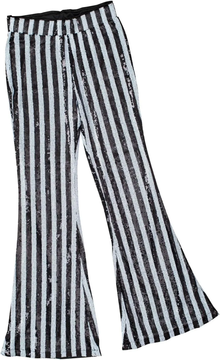 BLENCOT Women's Glitter Sequin Wide Leg Palazzo Pants High Waist Bell Bottoms Party Flared Trousers