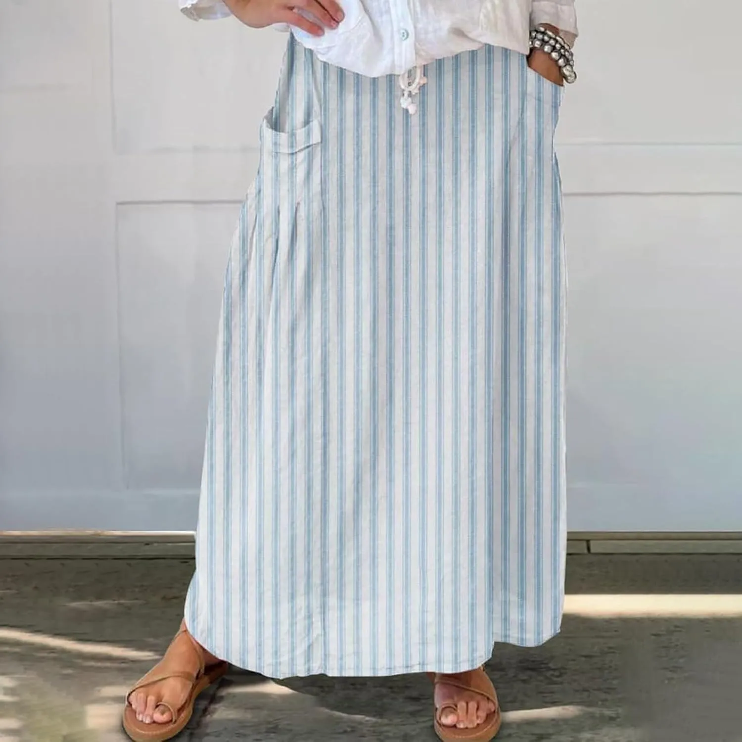 Boho Floral Maxi Skirts Women Elastic High Waist Tiered Pleated Flowy Long Summer Casual Beach Skirt