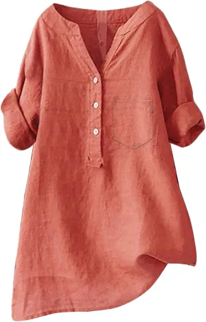 Boho Linen Shirts for Women 2025 Gauze Short Sleeve V Neck Button Loose Fit Blouses Vacation Dress Casual Tunic Tops