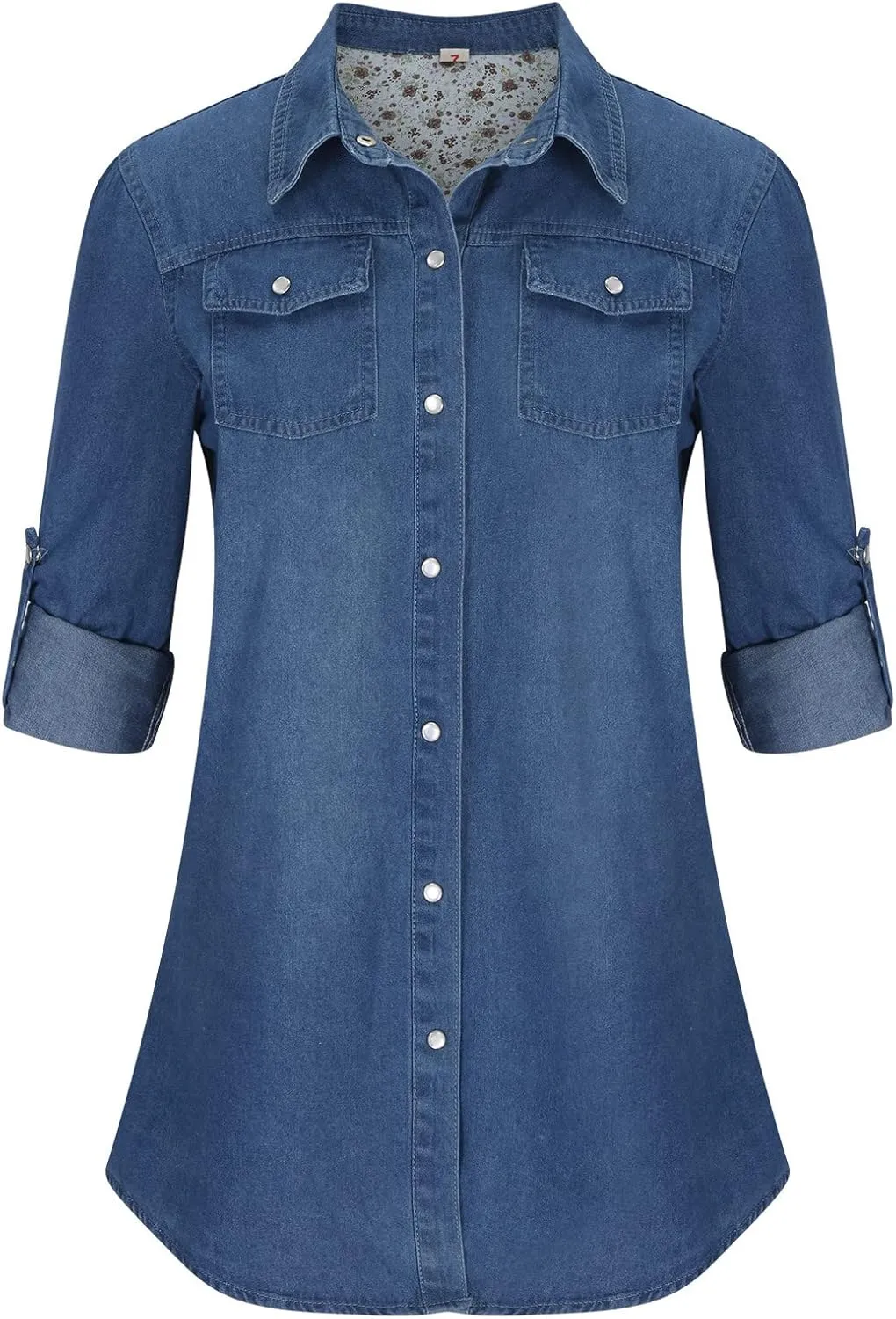 BTDECLAR Women Casual Blue Denim Jackets Distressed Roll Sleeve Lapel Button Down Shacket Jean Coat Trucker Jackets Outwear