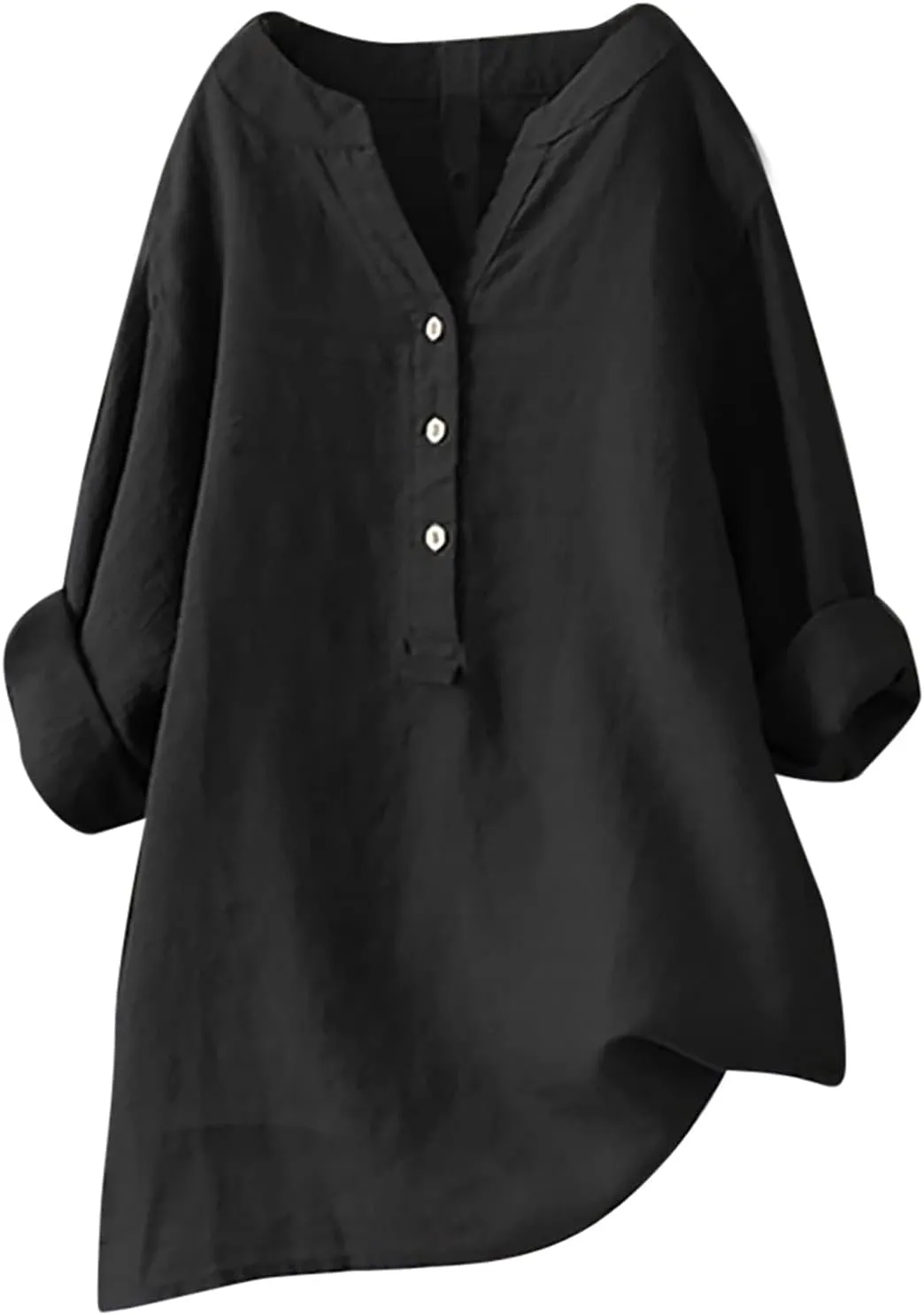 Casual Linen Blouses for Women Long Sleeve V Neck Button Up Shirts Comfy Loose Tunics Blouses Ladies Linen Blouse Top