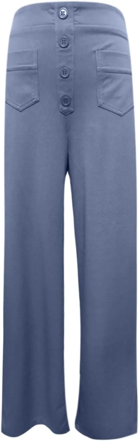 Casual Pants for Women High Waist Straight Leg Loose Fit Work Pants Button Down Bottoms Business Trousers with Pocket