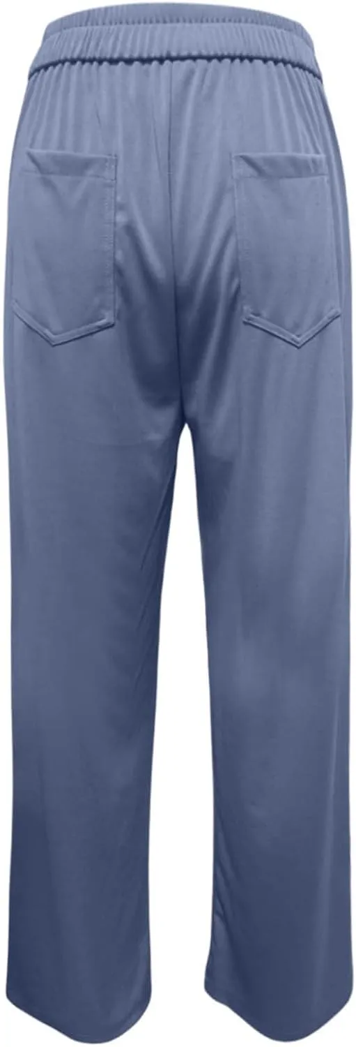 Casual Pants for Women High Waist Straight Leg Loose Fit Work Pants Button Down Bottoms Business Trousers with Pocket